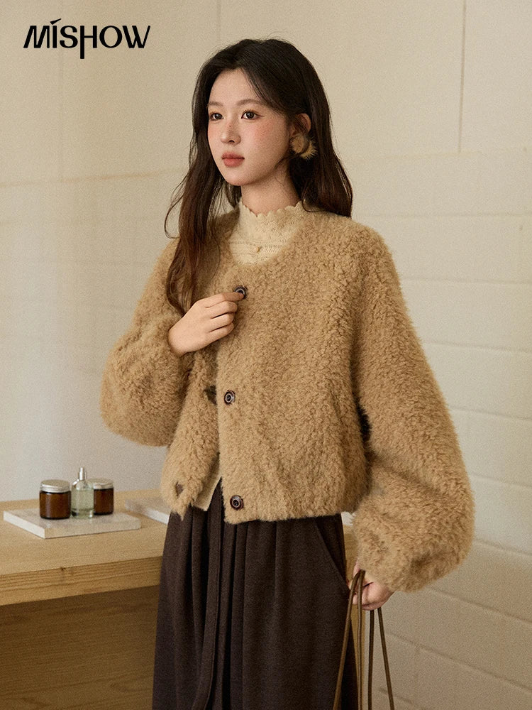 Mishow Retro Lamb Wool Crew Neck Jacket MXE90W0995