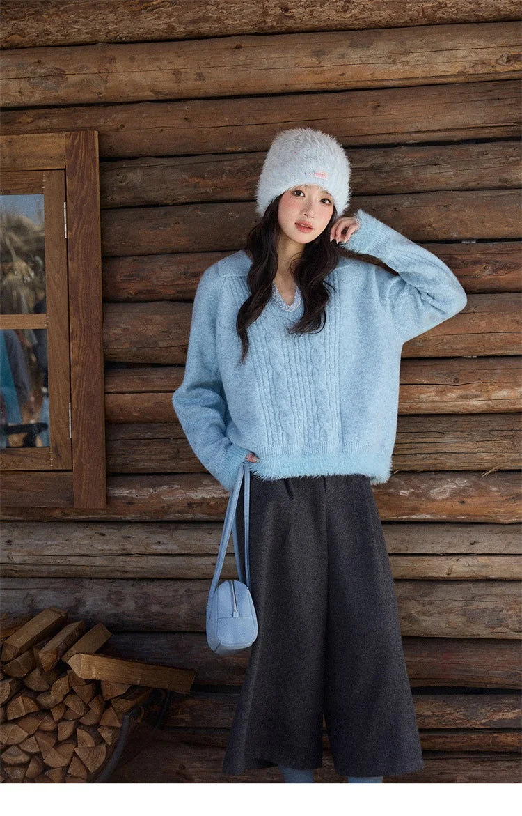 MISHOW Gray Wool Wide-Leg Pants High-Waisted Cropped MXE90K1128
