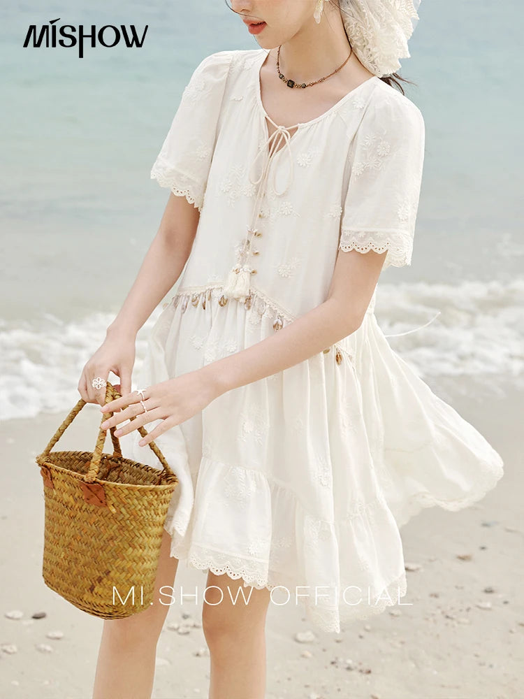 Mishow Bohemian V-Neck Shell Lace Midi Dress MXE33L2195