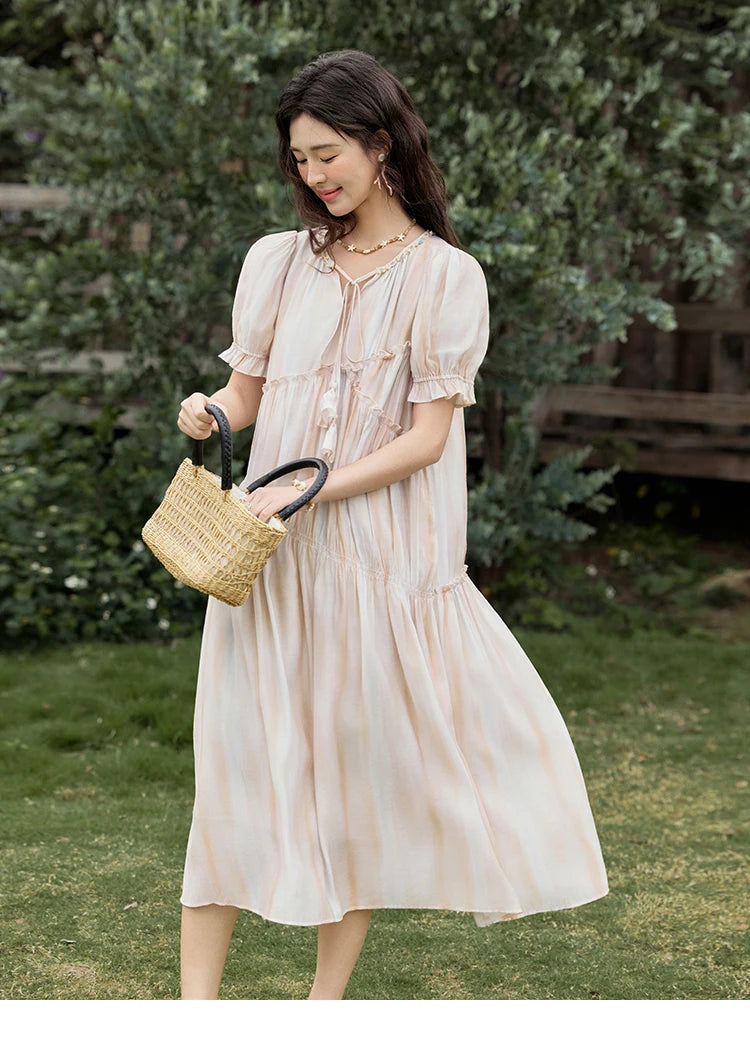 Mishow French V-Neck Puff Sleeve Gradient Dress MXE31L2166