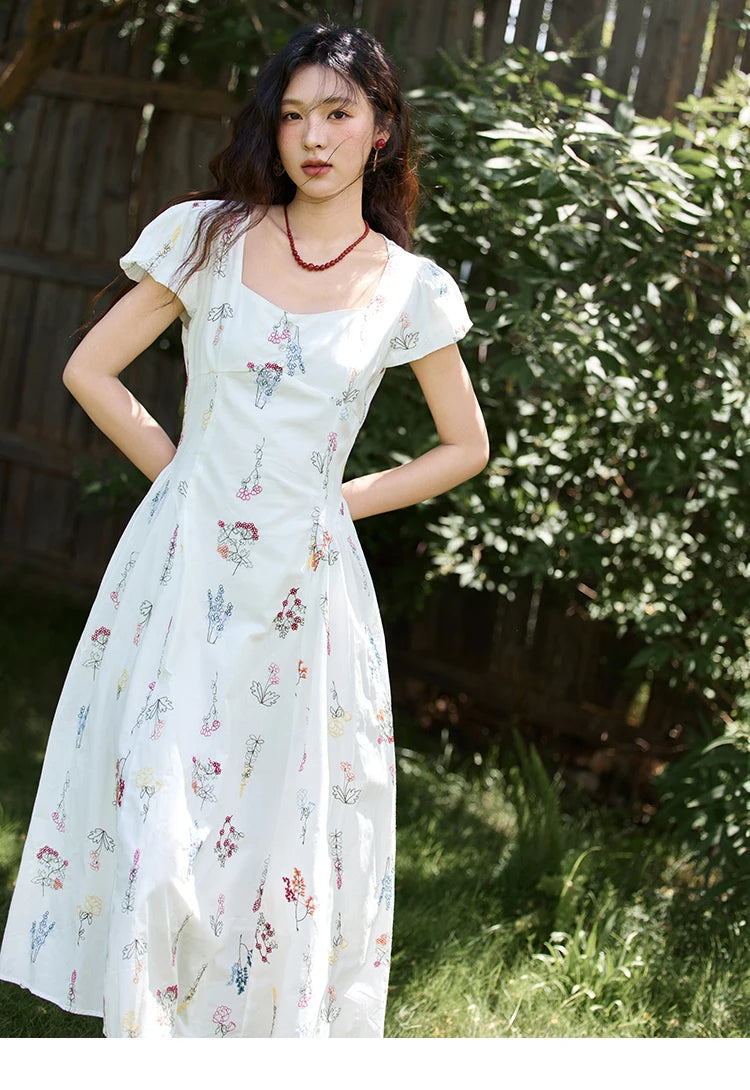 Mishow French Embroidery Square Neck Puff Sleeve Dress MXE39L2389