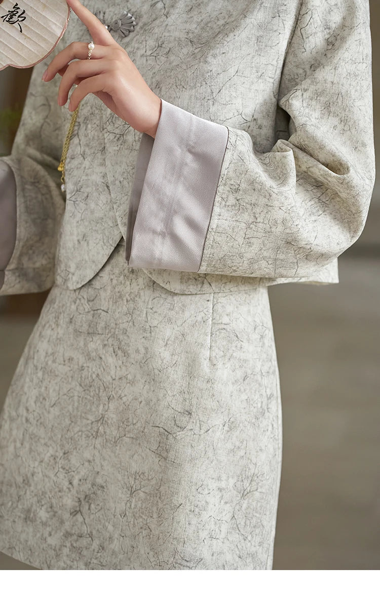 Mishow Chinese Stand Collar Jacket & A-Line Skirt Set MXD15W0373