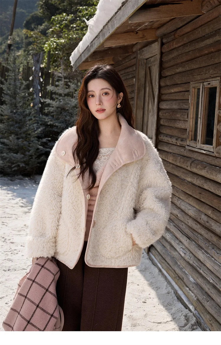 MISHOW Double Sided Lamb Wool Coat Lapel Pockets MXE91W1015