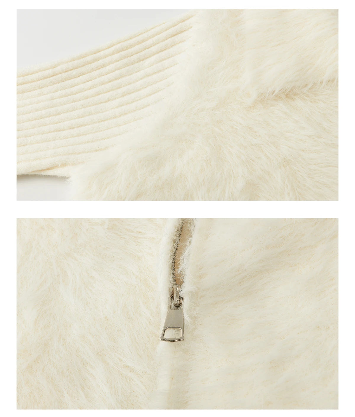 Mishow White Faux Fur Fake Two-Piece Zipper Cardigan MXE94Z2992