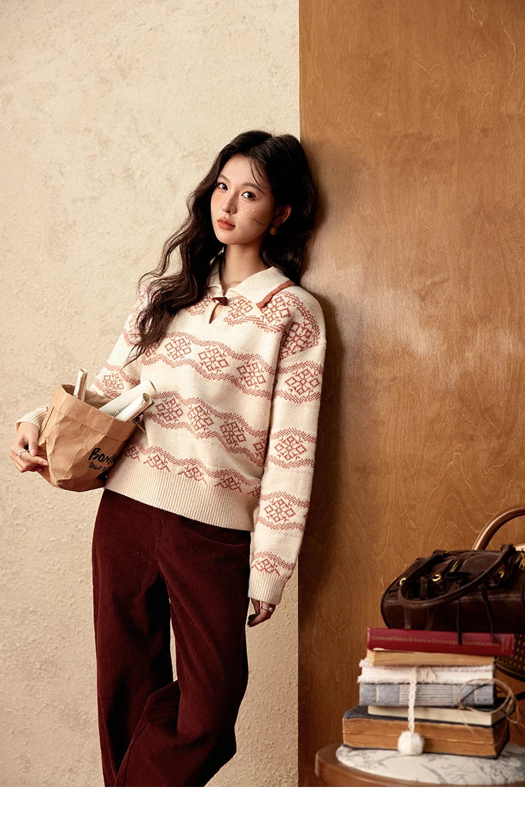Mishow Christmas Fair Isle Turn Down Collar Pullover MXD59Z1042