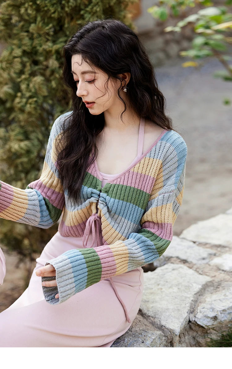 Mishow Colorful Striped Sweater Slim Knit Dress MXE11L2086