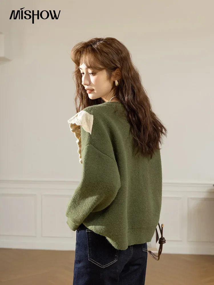 Mishow Korean Ruffle V-Neck Cardigan MXB46Z1111