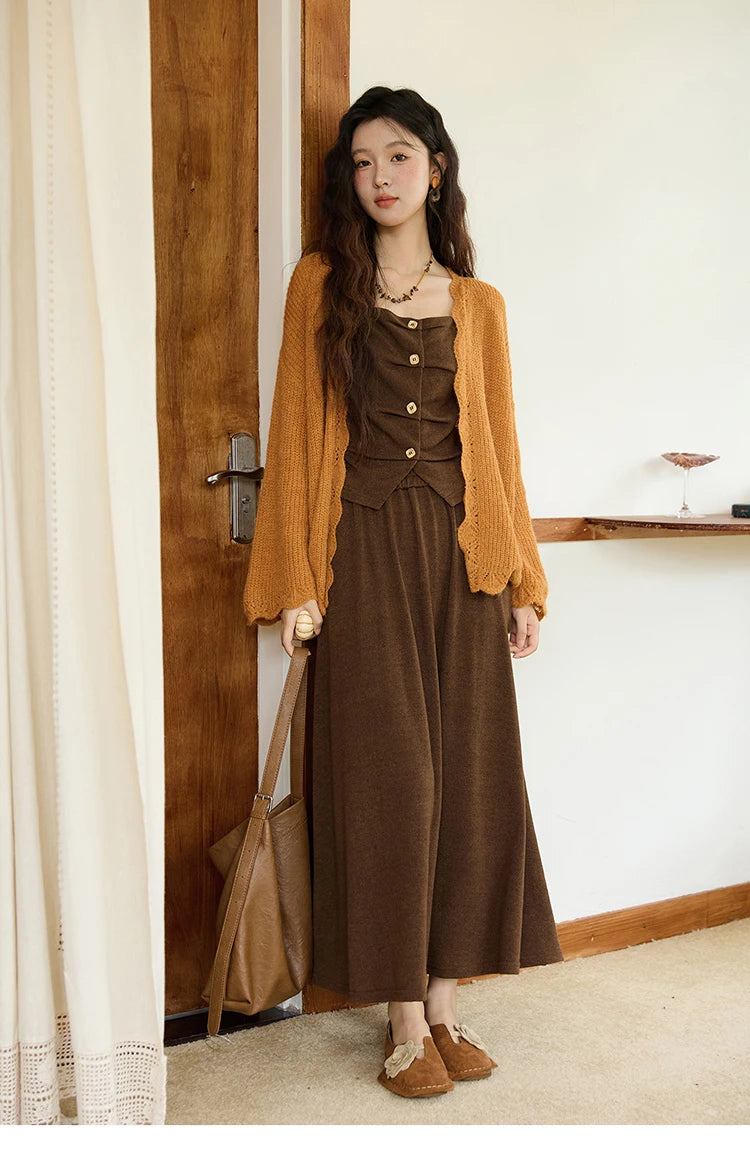 Mishow Pumpkin Wavy Edge Dropped Sleeve Cardigan MXE46Z2505