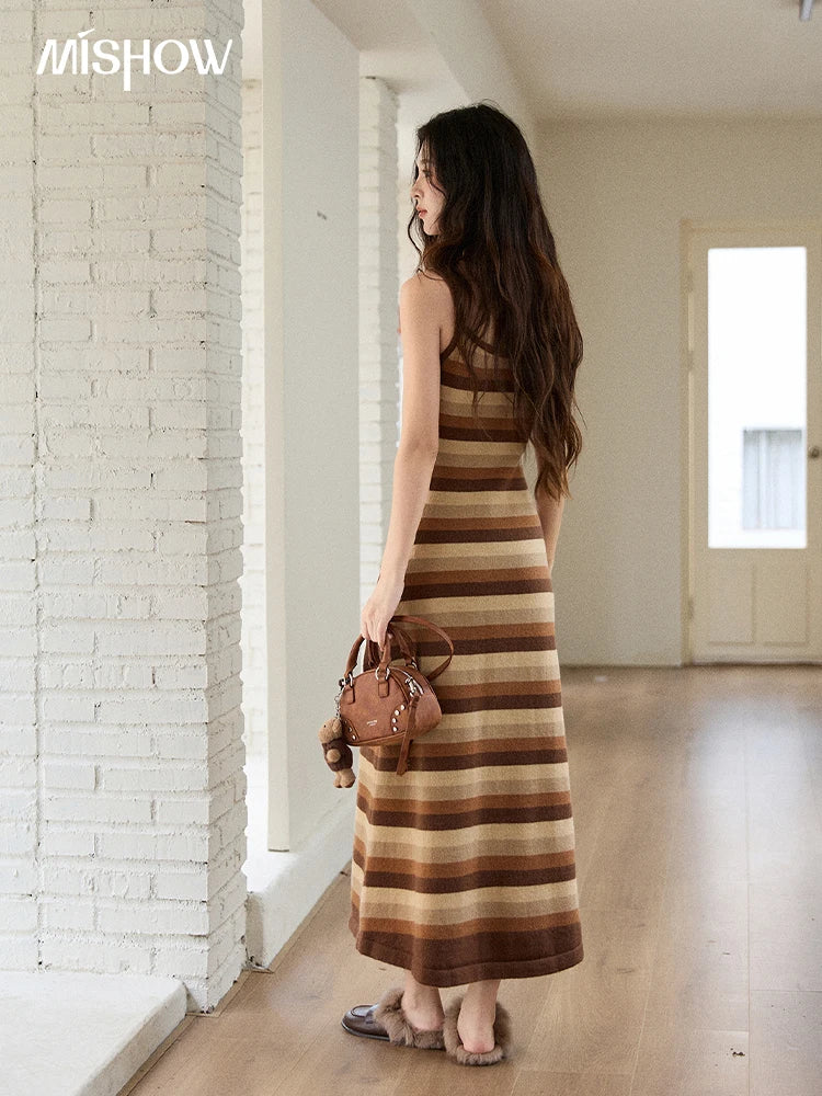 Mishow Retro Striped Suspender Knit Dress MXE86L2532