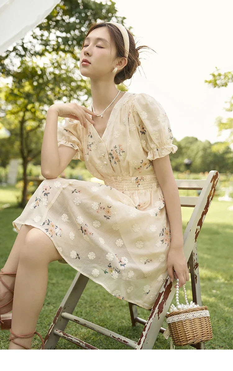Mishow French Floral Embroidered Petal Sleeve Dress MXC38L1424