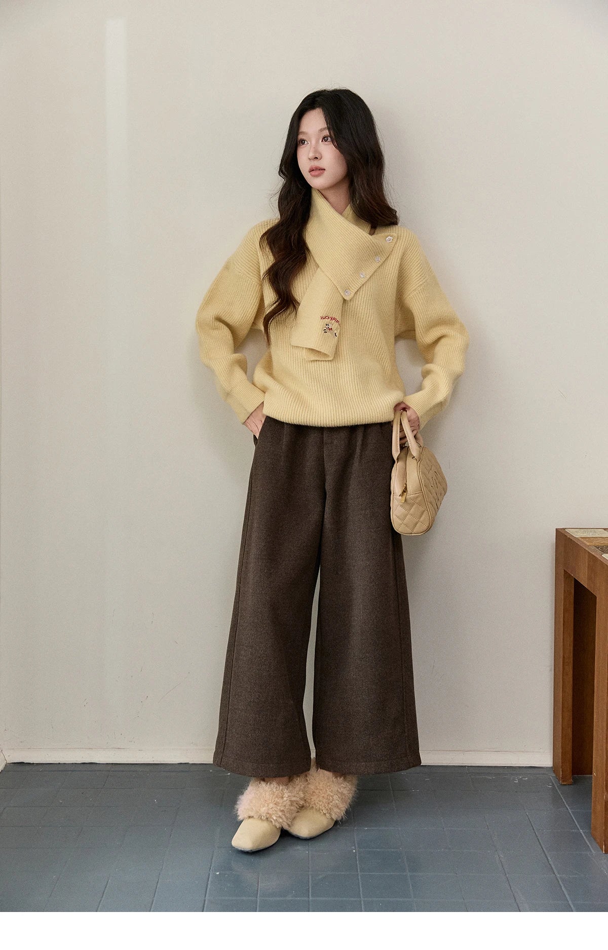 Mishow Yellow Sweater with Detachable Scarf MXE93Z2953