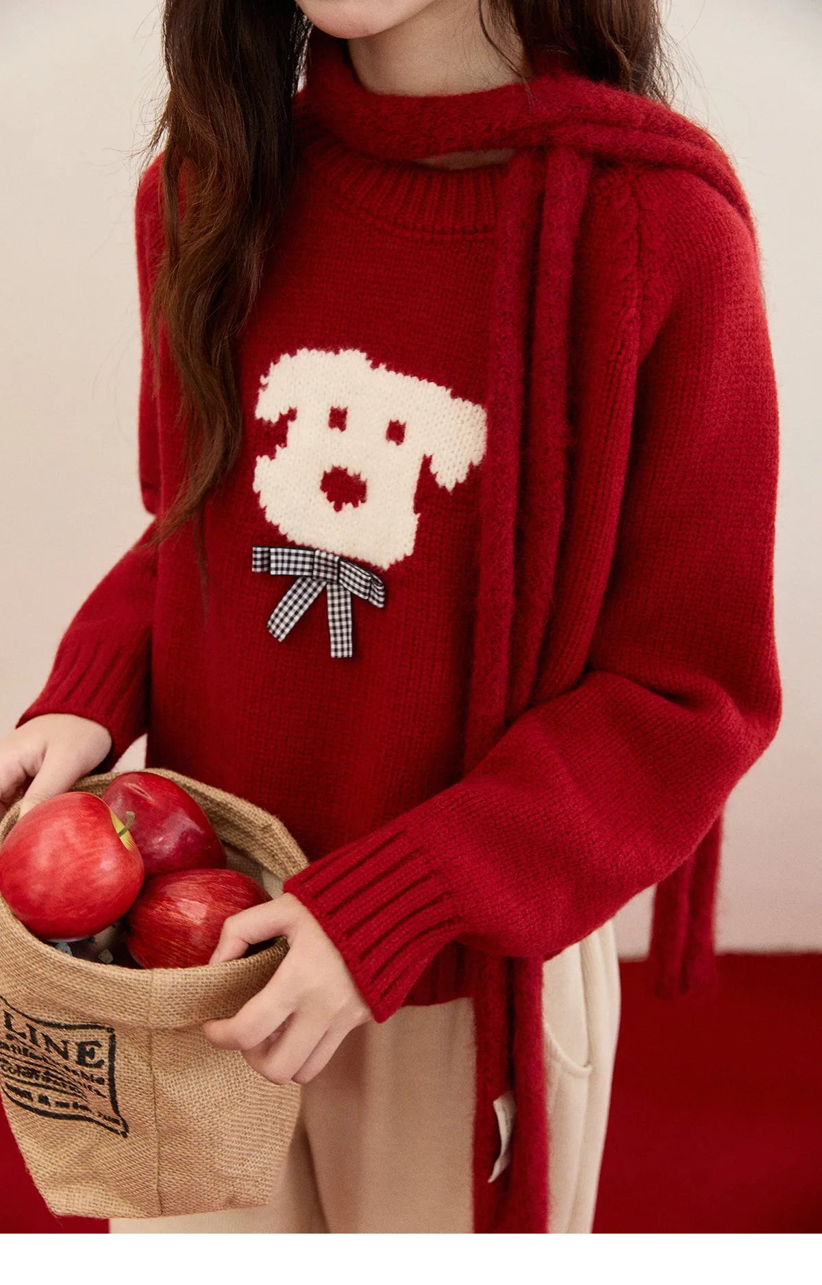 Mishow Red Puppy Jacquard Crew Neck Sweater MXE93Z2932