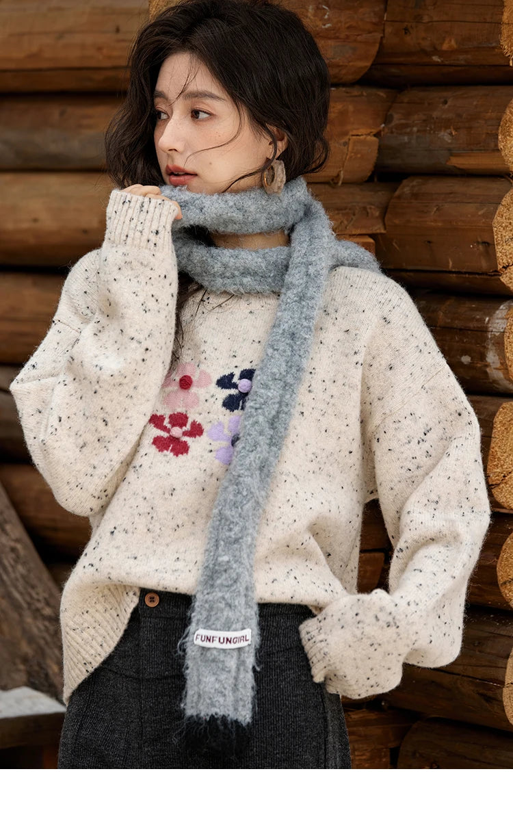 Mishow Wool Blend Flower Color Dots O-Neck Pullover MXD56Z1066