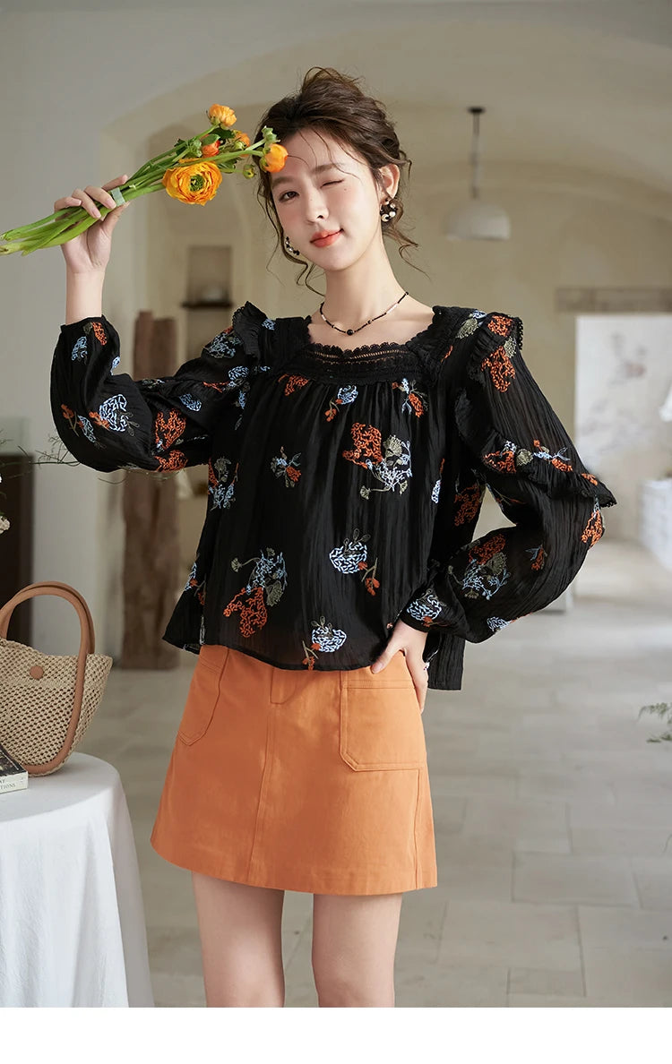 Mishow Orange High Waist Slim A-Line Pocket Skirt MXD13B0264