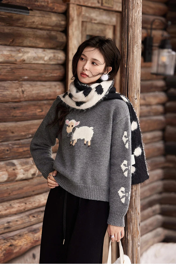 Mishow Soft Lamb Color Clash Spliced Pullover MXD59Z1140