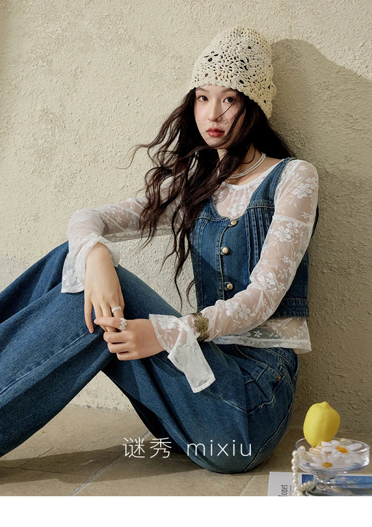 Mishow Retro Deep Blue Denim Vest Coat MXE16W0750