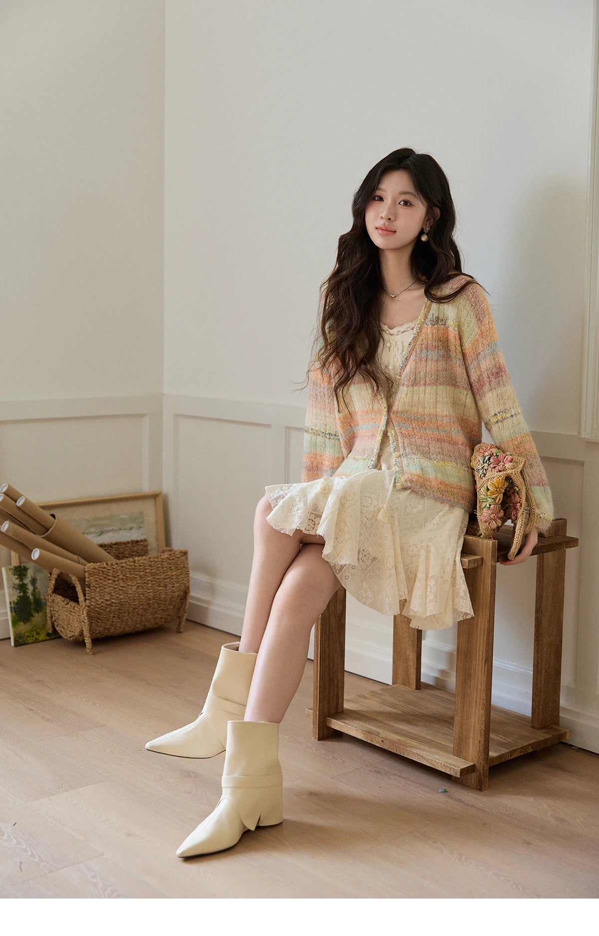 Mishow Gradient Striped V-Neck Rainbow Cardigan MXF13Z3019