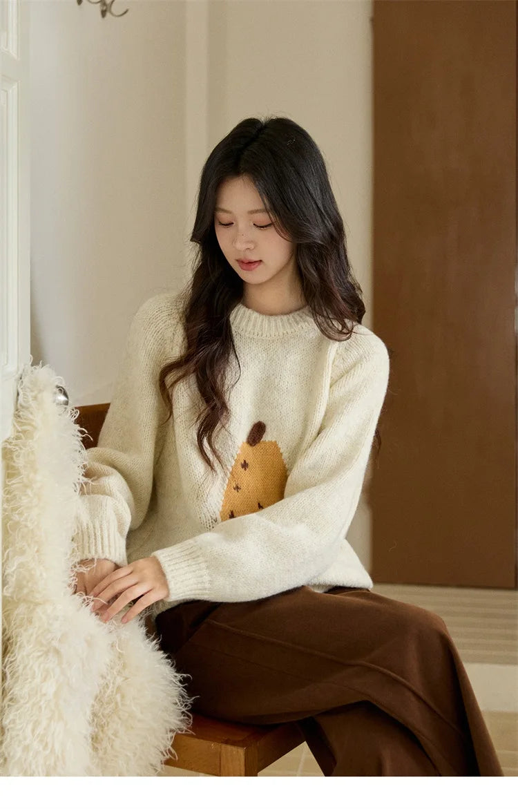 Mishow Pear Pattern Jacquard Crew Neck Pullover MXE94Z2959