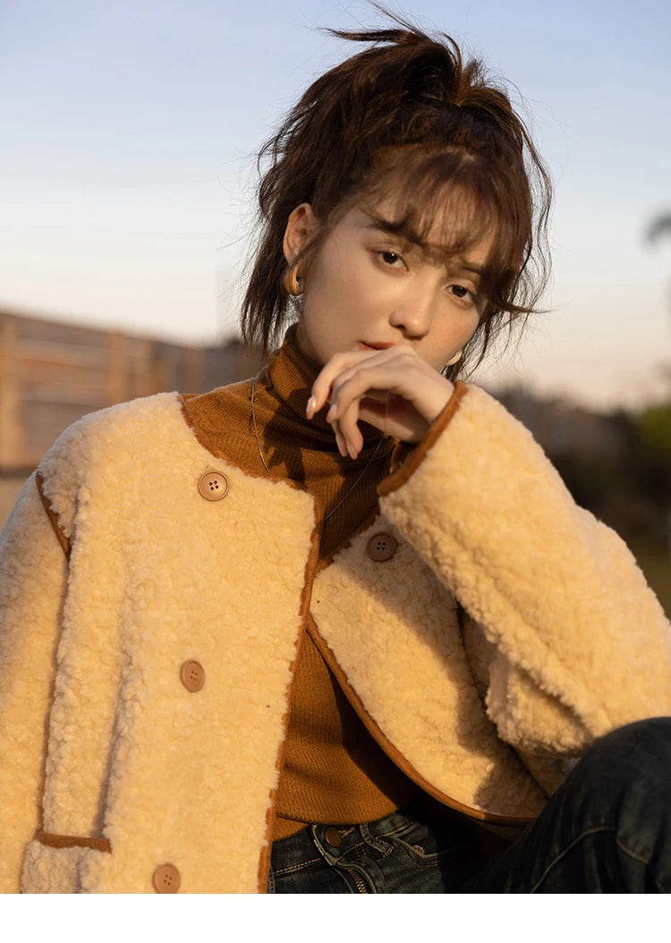 MISHOW Lamb Wool Coat Double Breasted French Lambswool MXB45W0850
