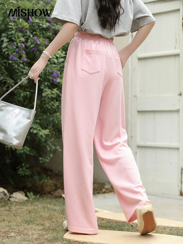 MISHOW Waffle Texture Pants Elastic Waist Drawstring Pocket MXD14K0608