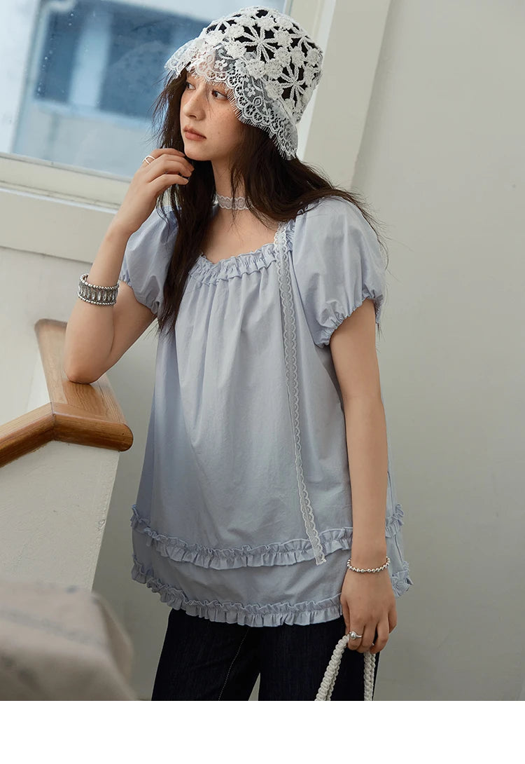 MISHOW Puff Sleeve Blouse Edible Tree Fungus Spliced MXE39X1929