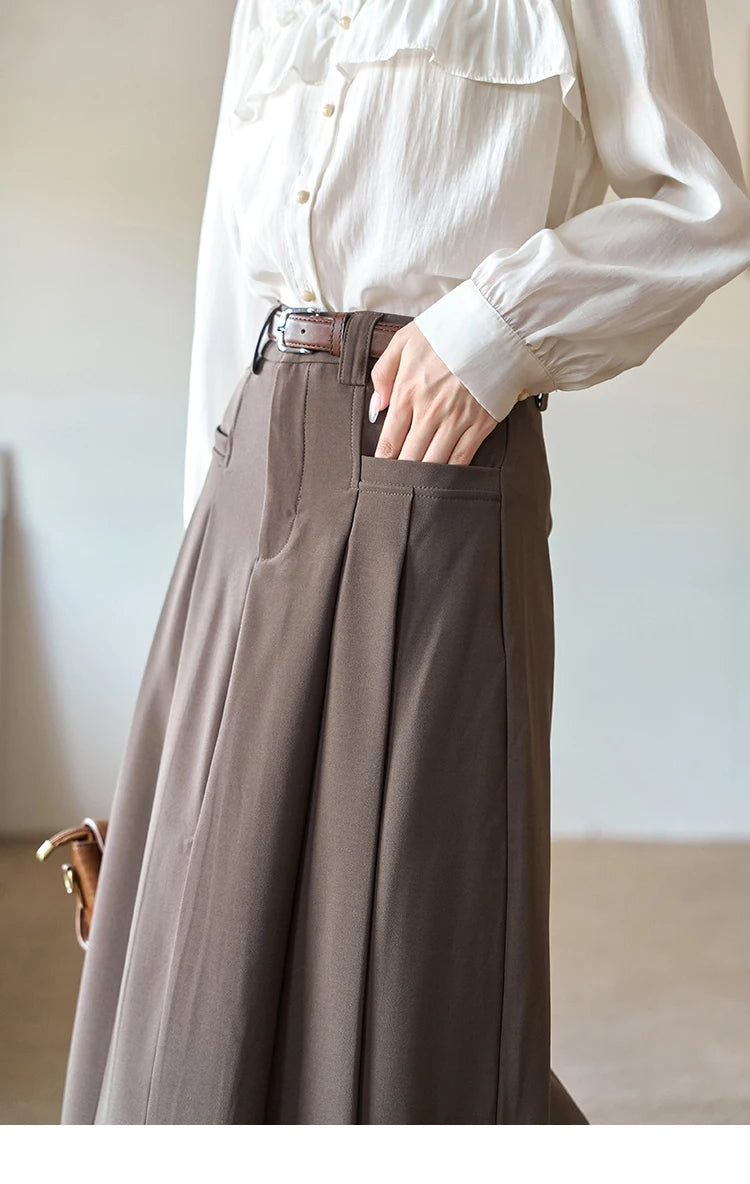 MISHOW Pleated Midi Skirt A-LINE Pockets Split Back Hem MXC42B0118