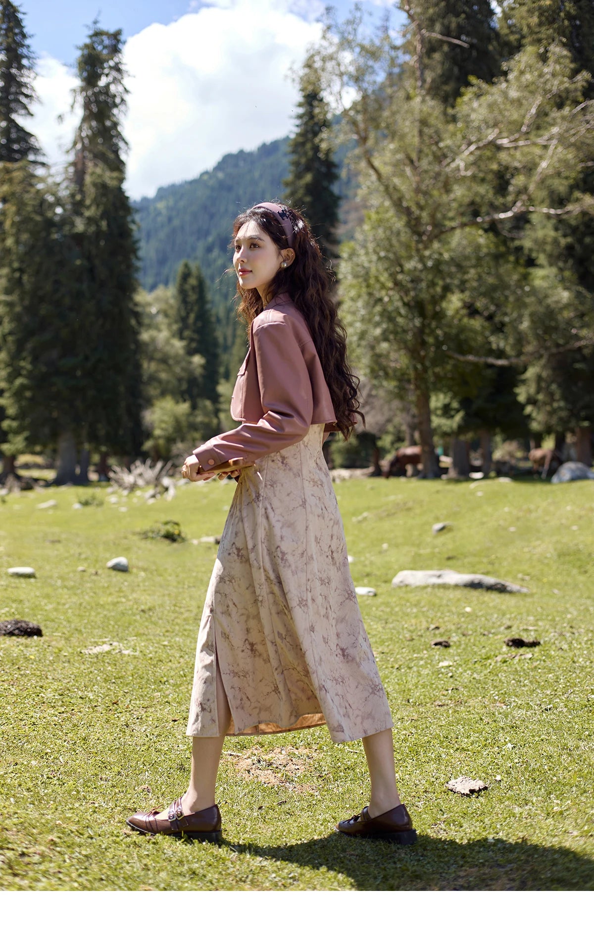 Mishow Leather Patchwork Floral Strap Dress MXD43L2031