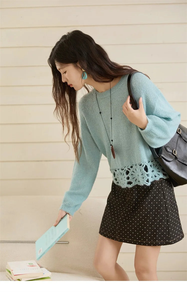 Mishow French Hollow Out Floral O-Neck Sweater MXE44Z2491