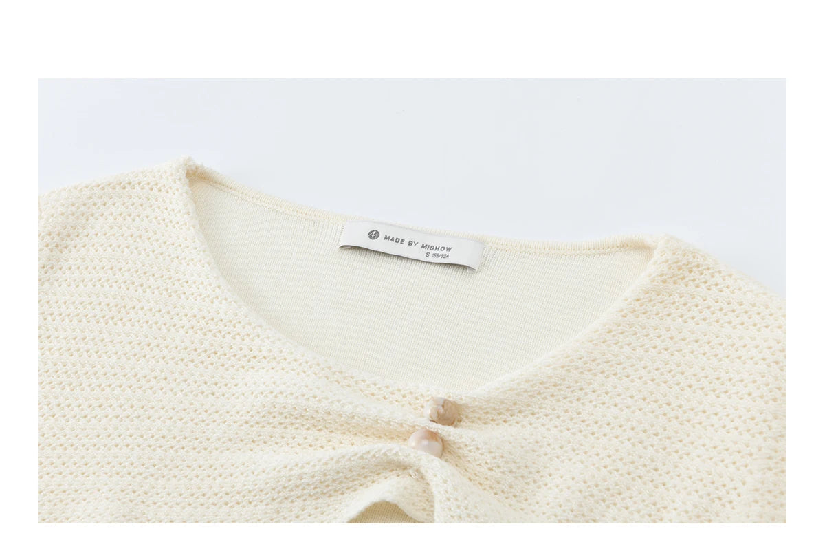 Mishow Beige Asymmetrical Collar Wool Sweater MXF11Z2918