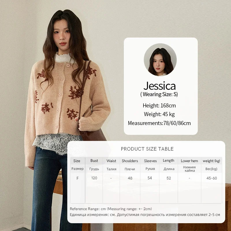 Mishow Floral Embroidery Round Neck Wool Cardigan MXE86Z2724