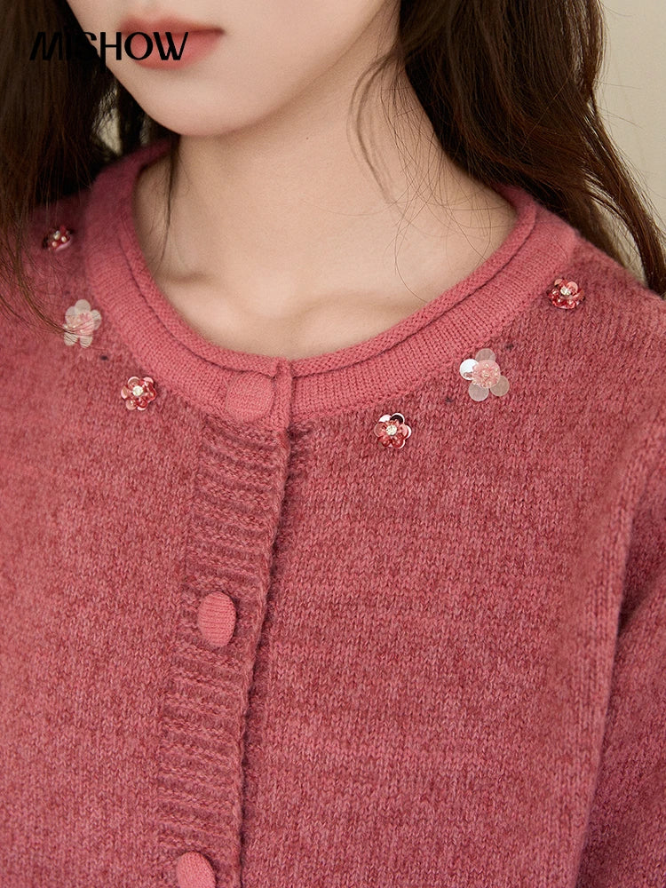 Mishow Rose Red Sequin Beaded Floral Cardigan MXE93Z2808