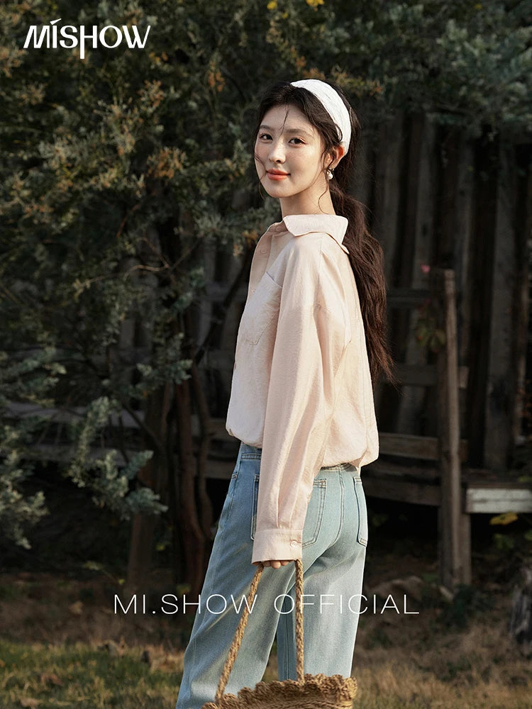 MISHOW Fake Two-Piece Blouse Turn-Down Collar Long Sleeve MXE16C0777