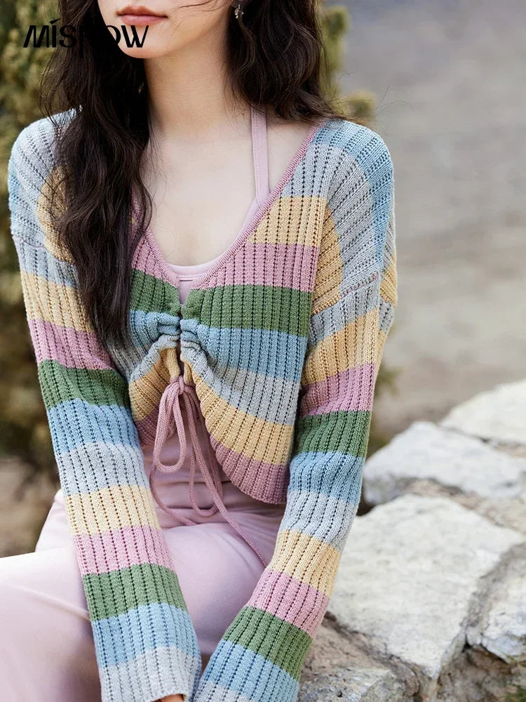 Mishow Colorful Striped Sweater Slim Knit Dress MXE11L2086