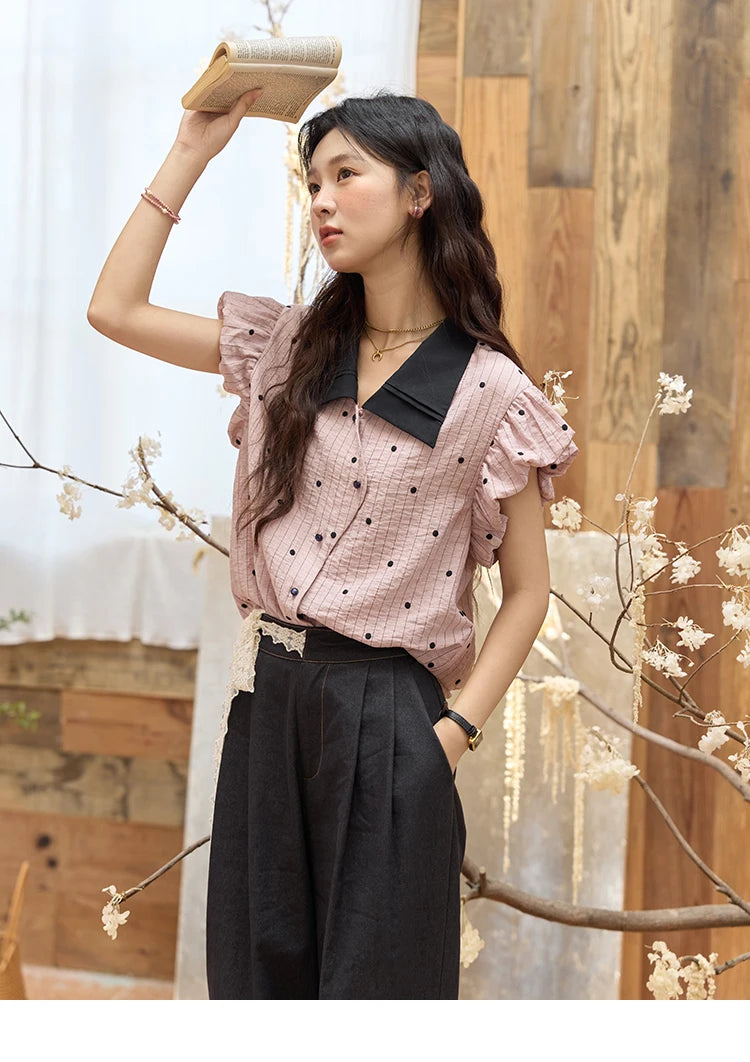 MISHOW Polka Dot Blouse Butterfly Sleeve MXE31C0776