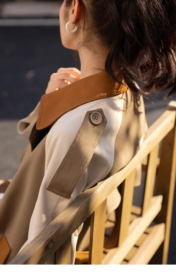 Mishow Khaki Contrast Color Spliced Trench Coat MXB31W0367