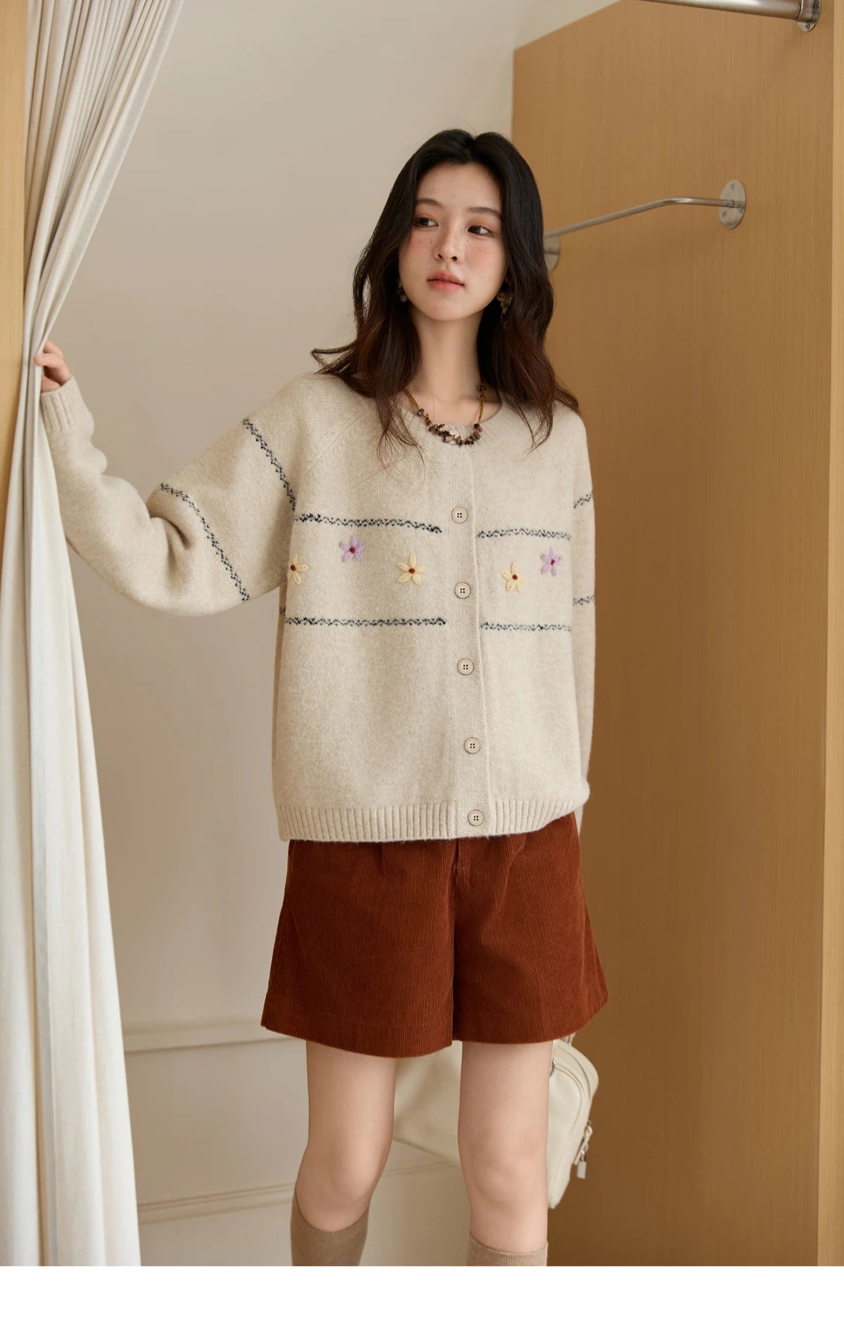 Mishow Blue Flower Embroidered Loose Cardigan MXE46Z2581