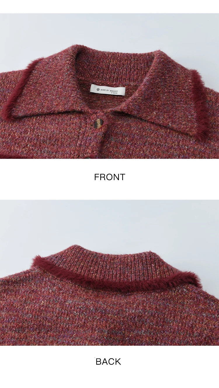 Mishow Red Striped Large Lapel Fleece Cardigan MXE94Z2888