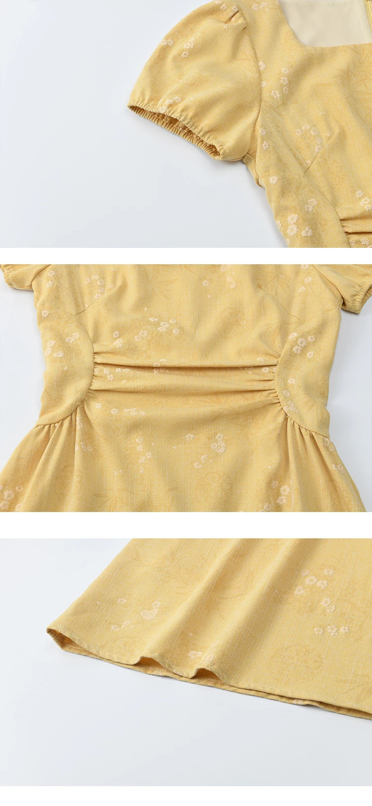 Mishow Square Neck Puff Sleeve Bamboo Jacquard Dress MXE39L2415