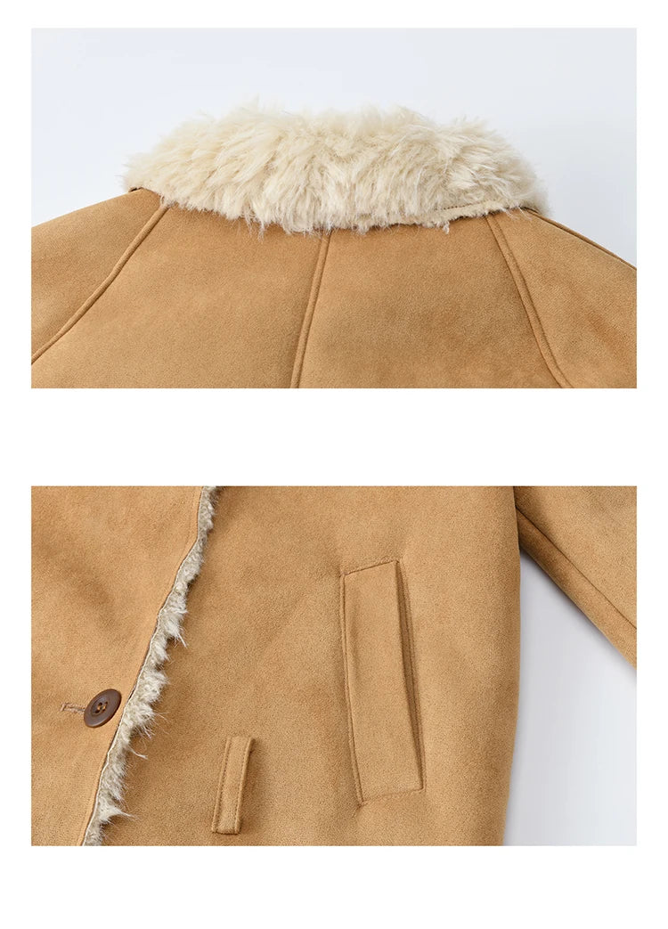 MISHOW Suede Lambskin Fleece Coat Double Breasted Windproof MXE86W0907