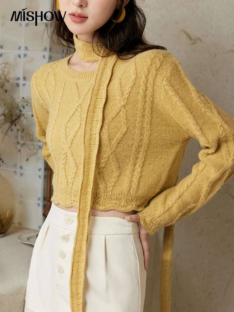 MISHOW Romantic Lace Wave Knit Sweater with Belt MPD42Z0736