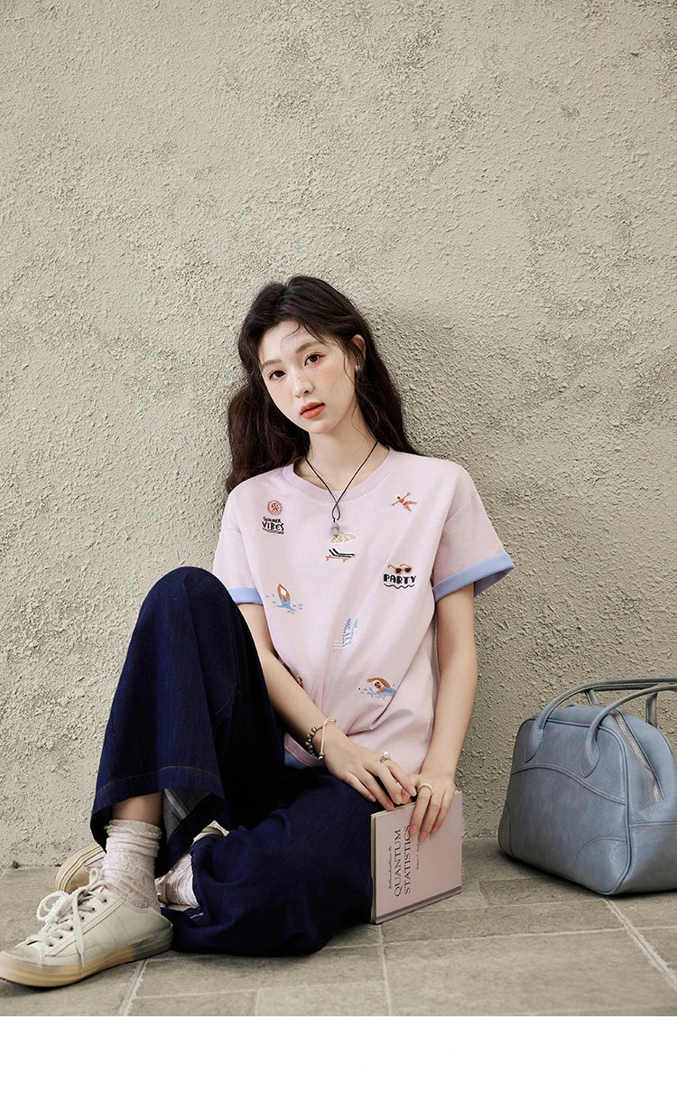 Mishow Embroidered Cartoon Round Neck Tee MXE16T0506