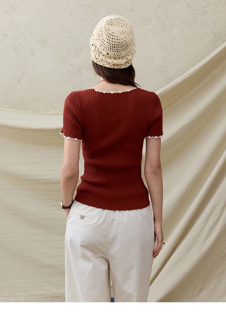 Mishow Office Lady Lace Collar Contrast Hook Top MXE33Z1218