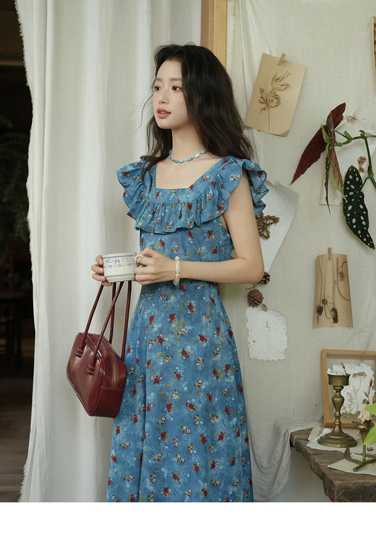MISHOW Floral V-Neck Lace-Up Flying Sleeve Dress MXE39L2436