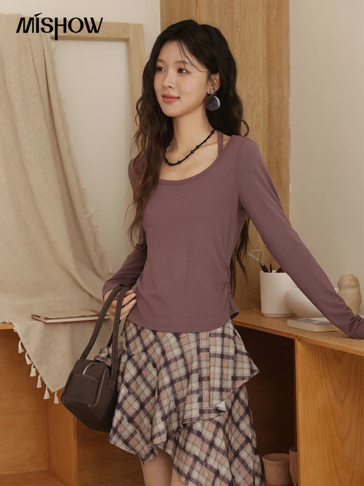 Mishow Hanging Neck Strap Pleated Waist Top MXE42T0720
