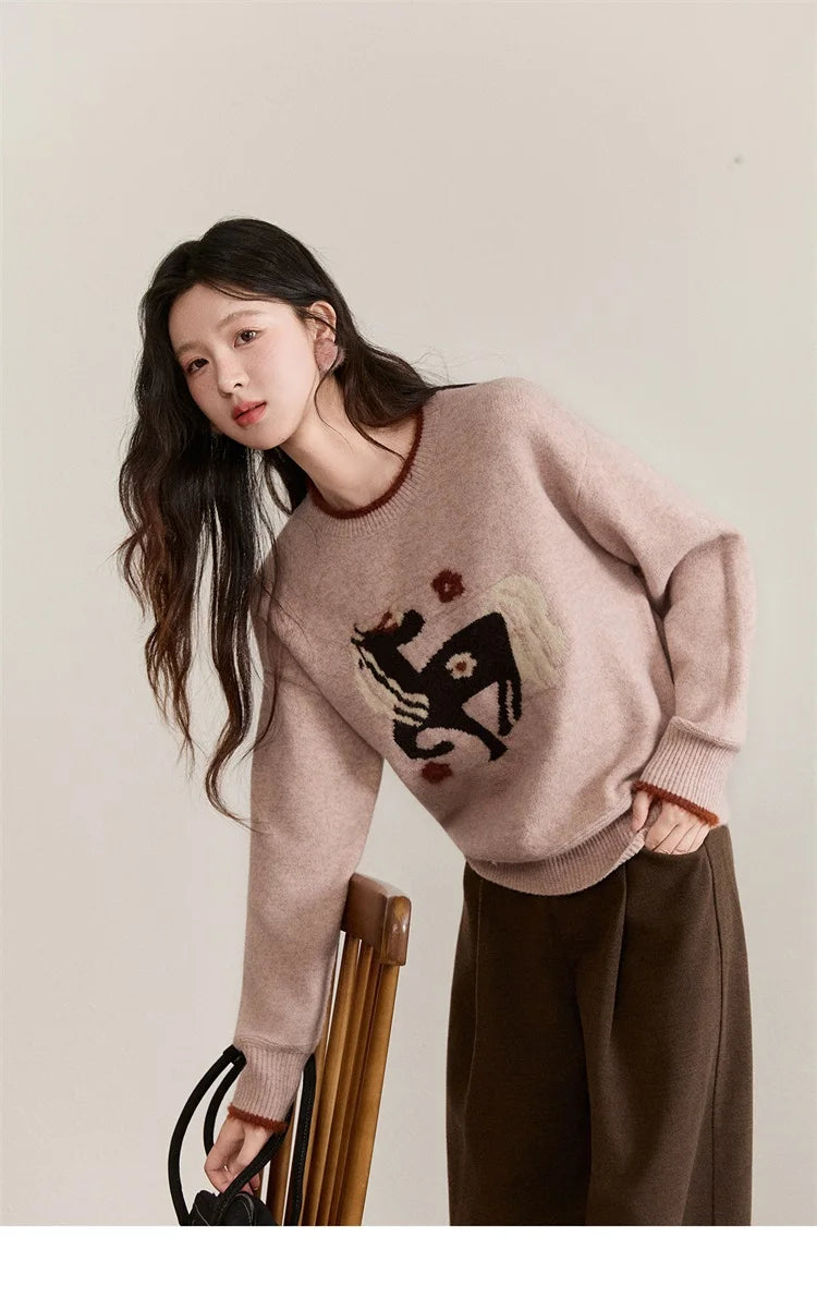 Mishow Horse Pattern Faux Mink Fur Cuff Sweater MXE94Z2863