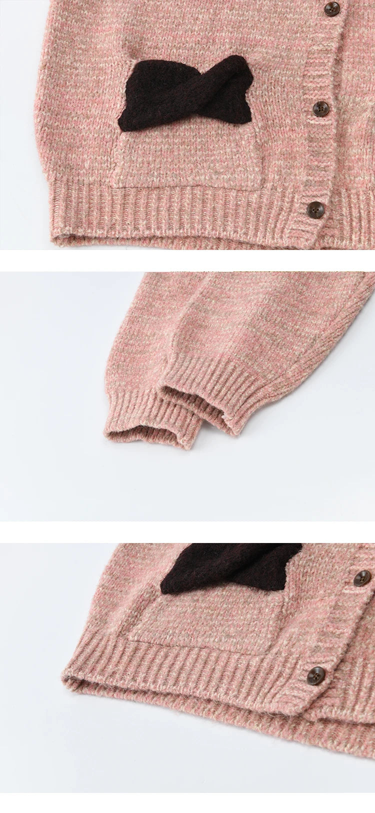 Mishow Pink Contrast Collar Bow Pocket Cardigan MXE94Z2957