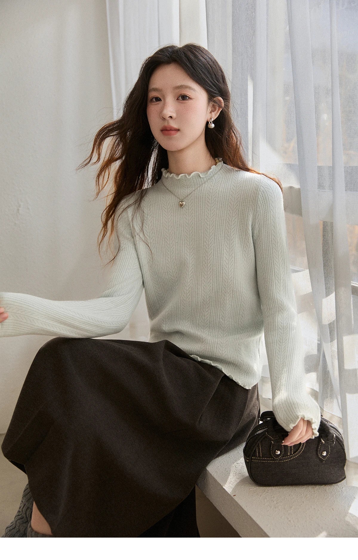 Mishow One Piece Velvet Mock Neck Knitted Top MXE88Z2597