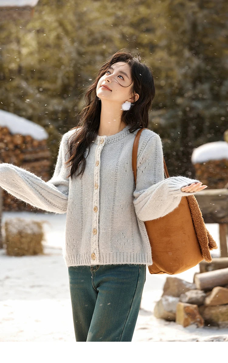 Women's Pink Wool Blend Cardigan Sweater MXD56Z1064