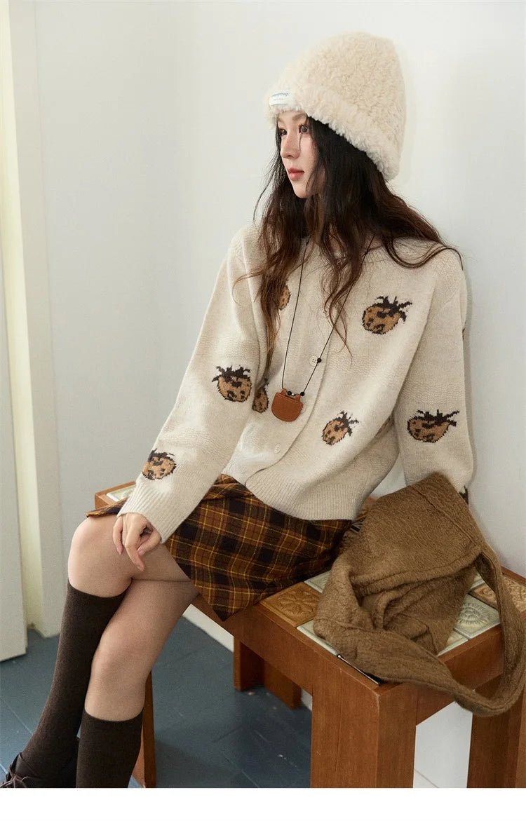 Mishow Funny Pineapple Jacquard Round Neck Cardigan MXE87Z2752