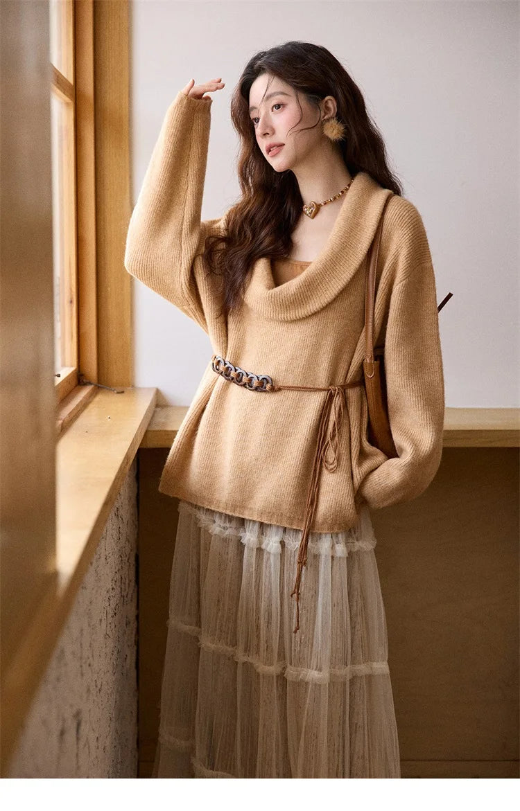 Mishow Orange French Style Sweater with Vest & Belt Set MXE86T1437